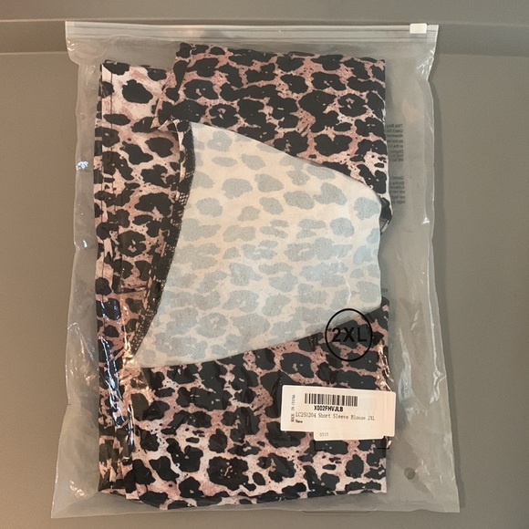 Leopard V-Neck 3/4 Bell Sleeve Mesh Panel Blouse - Picture 6 of 7